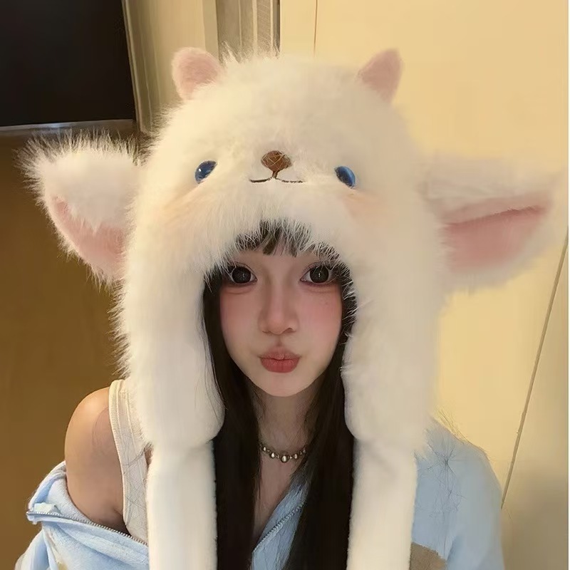 Winter New Hat Thickeneded Warm Bear Hat Scarf One-Piece Two-Piece Set Fashionable and Cute Plush Neck Protection Hat