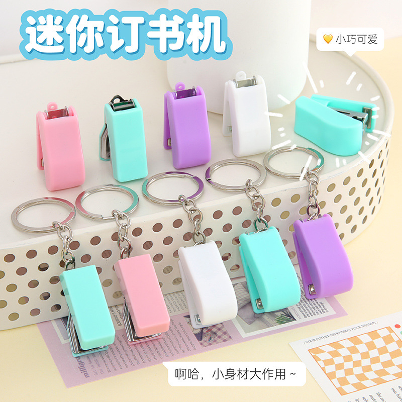 Candy color mini stapler cute portable student office binding machine children's hand-held labor-saving stapler