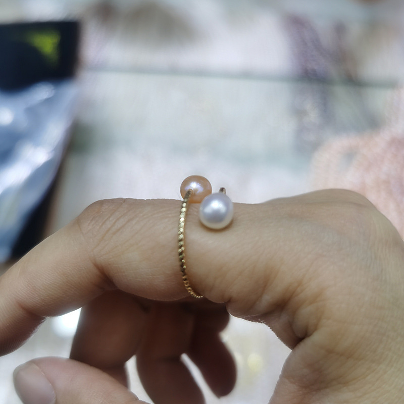 Pearl Ring 4-5mm Freshwater Pearl Monochrome Mixed Bead Pearl Opening Adjustable Middle Finger Joint Ring