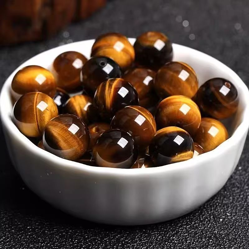 Natural yellow tiger eye stone loose beads round beads spacer beads accessories Buddha beads accessories diy crystal jewelry beaded bracelet wholesale