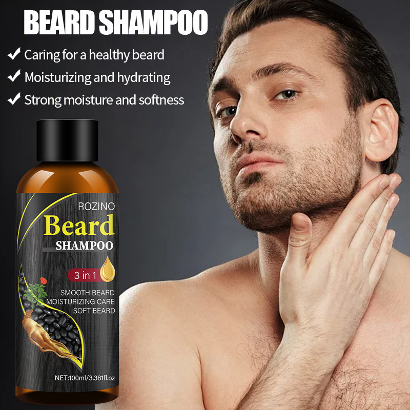 Cross-Border Exclusive Sale of Ginseng and Black Bean Essence Deep Cleansing, Refreshing, Oil Control and Nourishing Beard Shampoo Shampoo Wholesale