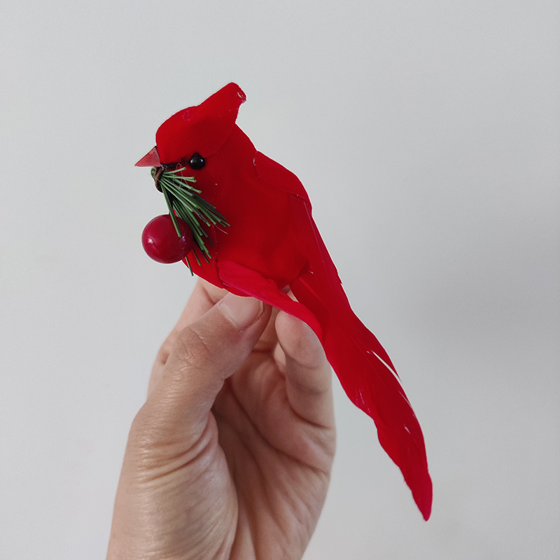 11cm Feather Red Bird Christmas Red Bird Artificial Bird Christmas Decoration Christmas Tree Clip Style