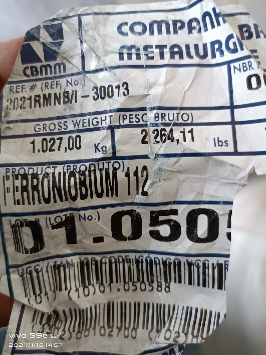 Sales of Original Package Niobium Iron, Niobium Iron Brazil