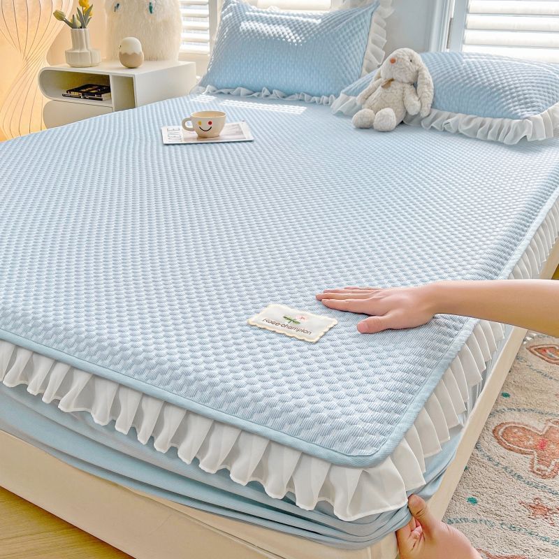 Lace Cool Bean Mat Rattan Mat Three-Piece Set Fitted Sheet Style Summer Thickened Ice Silk Mat Bed Cover Single Piece Non-Slip