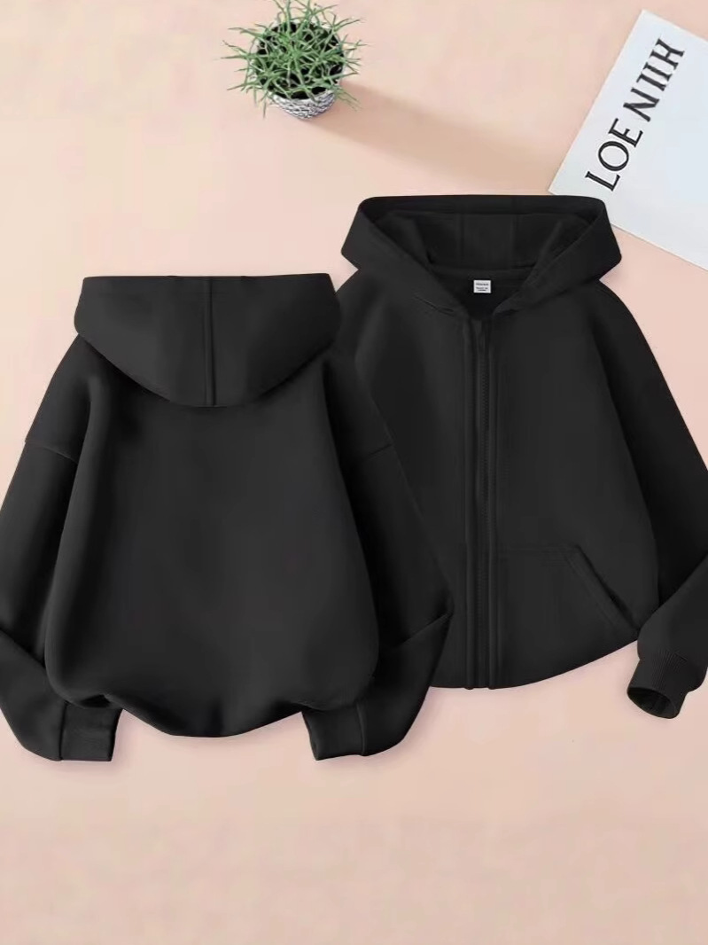 Boys and Girls Spring and Autum Thin Cardigans 2025 Hooded Sweatshirts for Middle and Large Children Pure Color Casual Jackets Zipper Sweatshirts Trendy