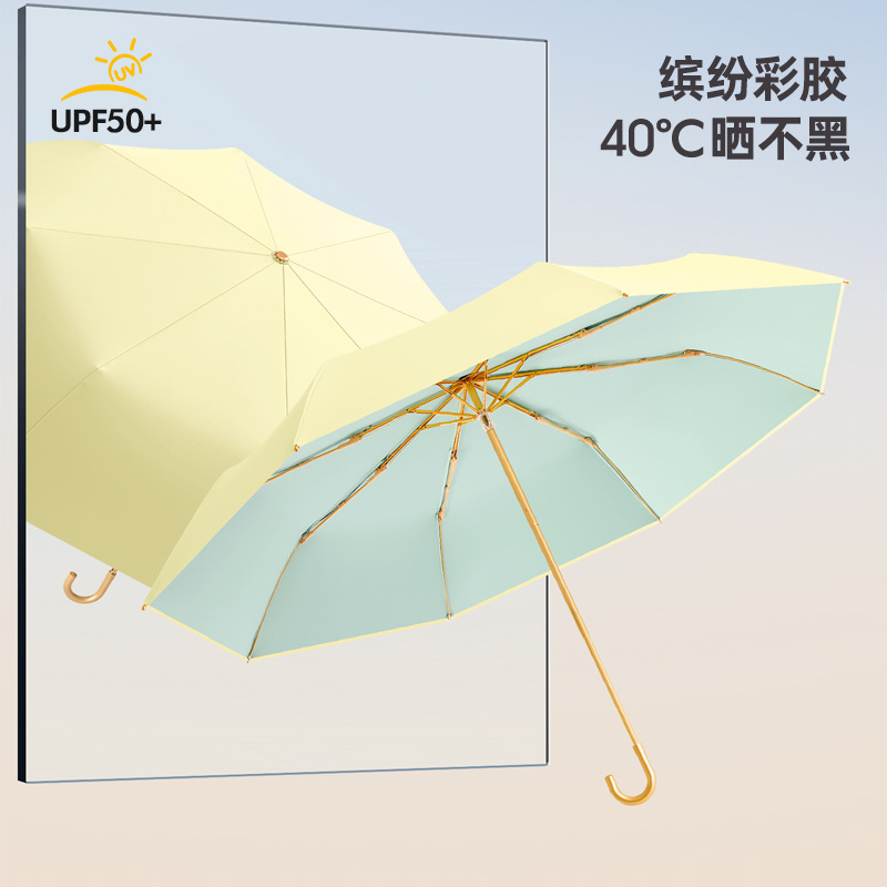 Custom 8-Rib Hand-Open Colored Plastic Umbrella, Fresh Solid Color Curved Hook, 70% off Fold Women's Sun Umbrella