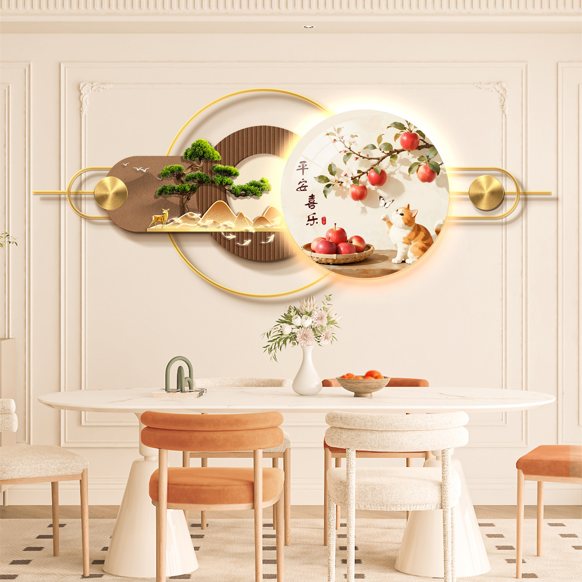 Ресторан Трехмерная Мурала Декоративная Живопись Атмосфера Световая Живопись Высококачественный Фоновая Стена Алюминиевый Сплав Комбинация Подвесная Живопись