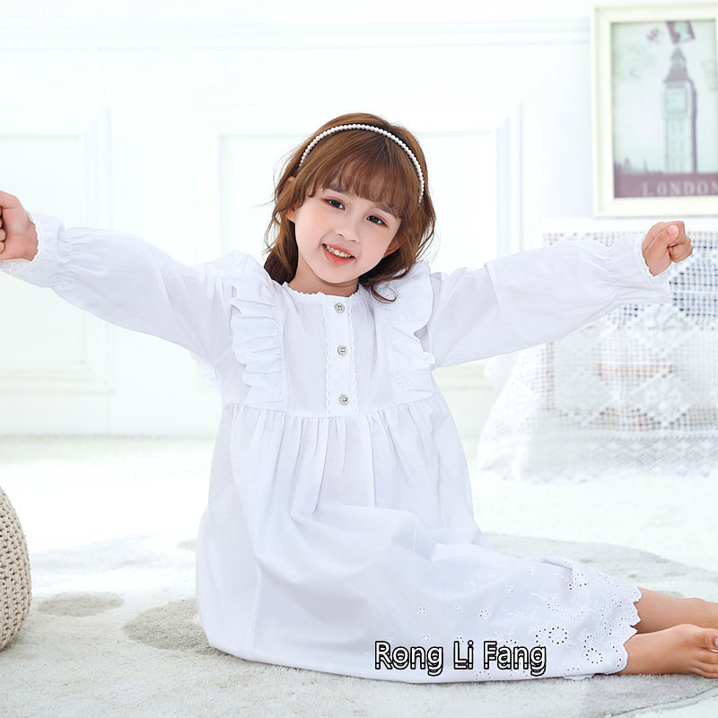 Новая ночная рубашка для девочек оптом из хлопка с компьютерной вышивкой, длинная, европейская и американская принцесса, домашнее платье