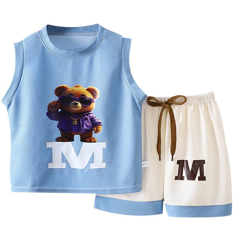 Children's Vest suit Summer Thin Boys and Girls Vest Shorts Two-piece Set Large Children Sleeveless Vest Cover Breathable