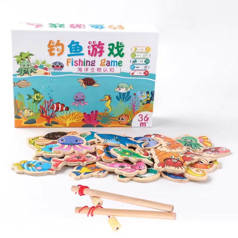 Factory wholesale wooden magnetic fish Young Children Baby hands-on parent-child game kindergarten materials fishing toys