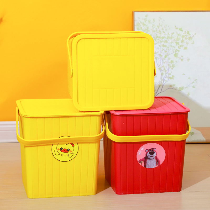 Yellow Duck Home Storage Bucket with Lid Portable Fishing Bucket Thickened Plastic Multi-use Square Gift Storage Stool Printing