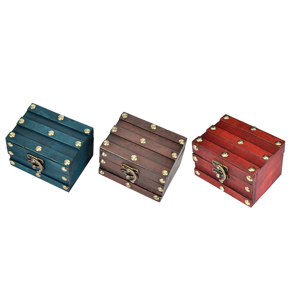 Antique-Style Box, Imitation Mahogany Vintage Wooden Box, Old-Fashioned Box, Jewelry Box, Ancient Style Photography Prop with Lock, Pirate Treasure Chest Prop