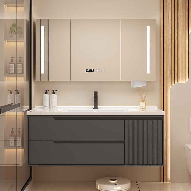 New Simple Bathroom Cabinet Bathroom Combination Cream Smart Washbasin Wash Ceramic Hand Wash Basin Integrated