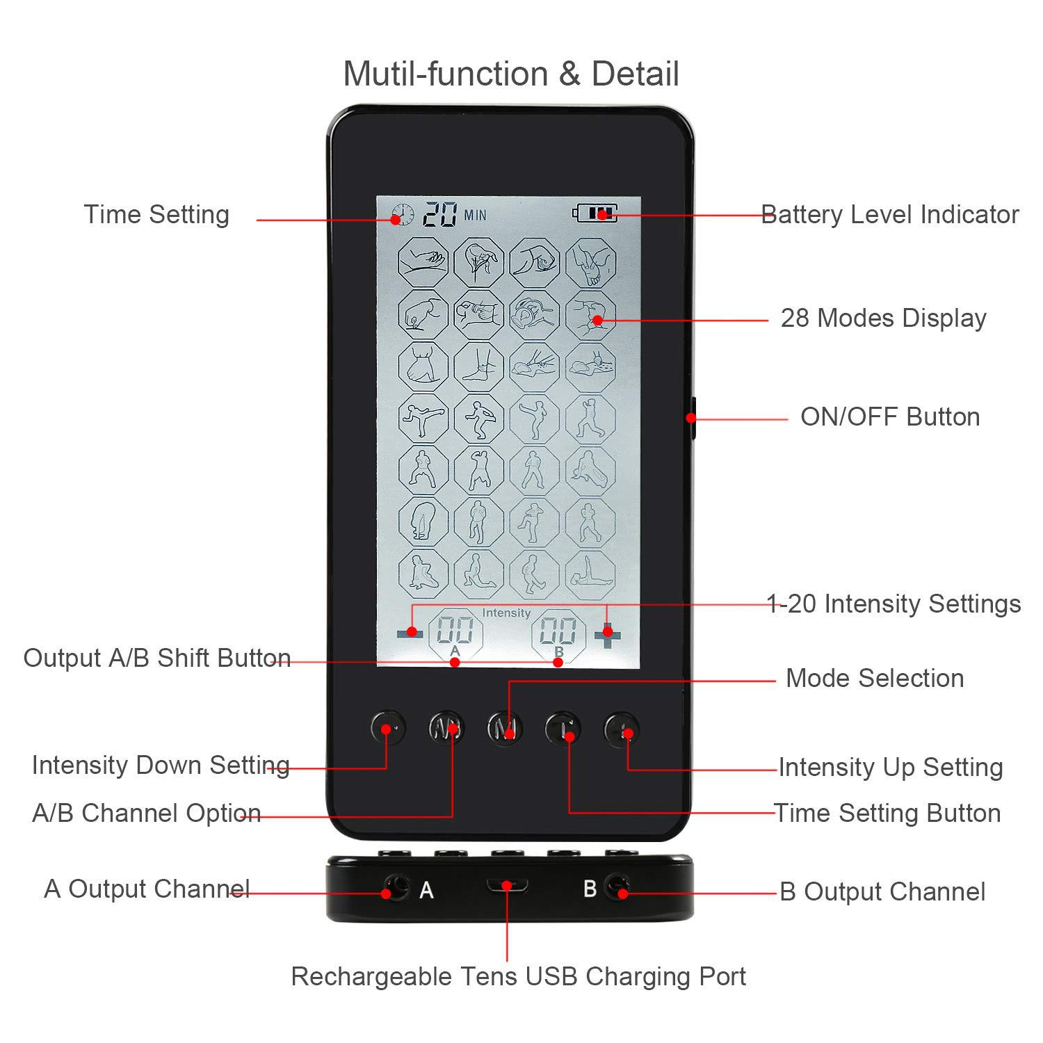 48 Mode TENS EMS MASSAGE DIY Low Frequency Meridian Physiotherapy Instrument Touch Screen 28 Mode Muscle Stimulator