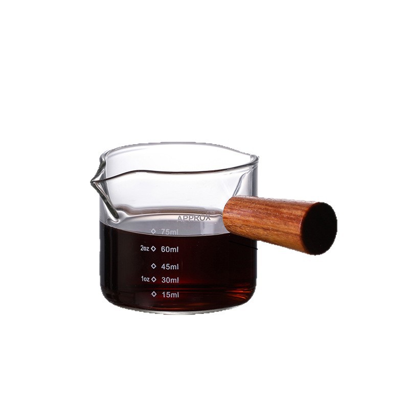 Coffee Small Milk Cup Double Mouth Ounce Cup High Borosilicate Glass Milk Jug Wooden Handle Italian Extraction Coffee Liquid Espresso Cup