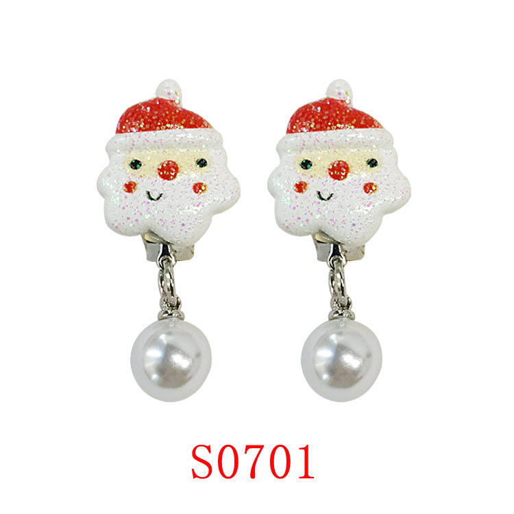 [Can] Cross-Border Hot-Selling Christmas Cartoon Kidsren's Earrings Without Pierced Santa Claus Elk Christmas Gift
