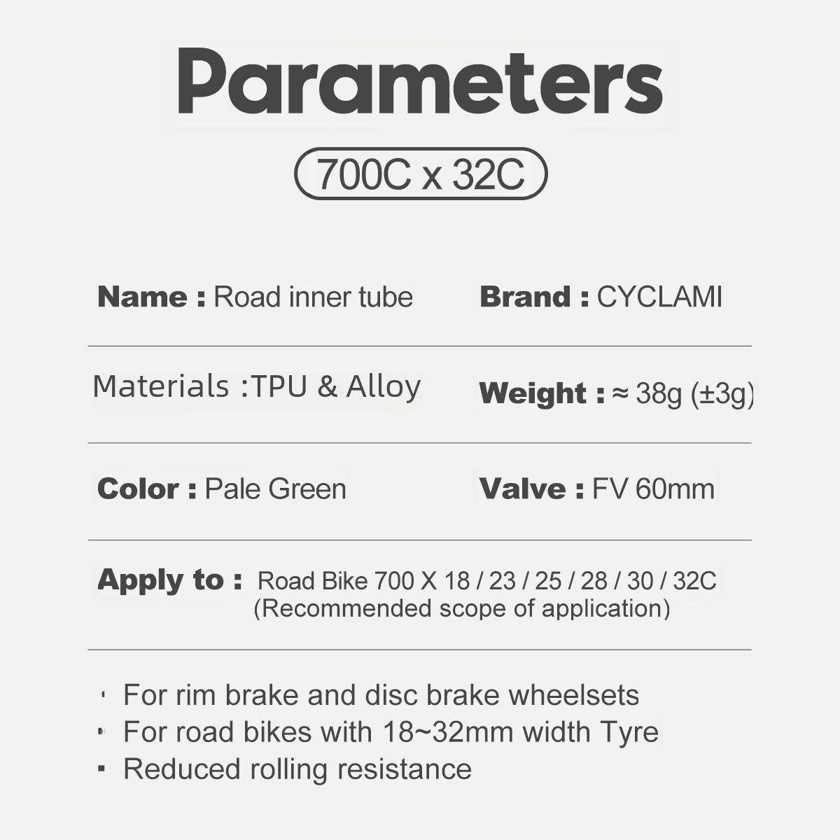 Cyclami Bicycle Ultra-Light Inner Tube French Valve Tire for Road, Mountain, and Bmx Bikes Tpu Inner Tube Cross-Border