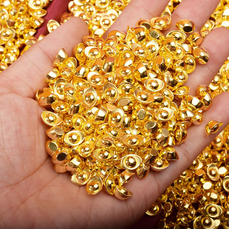 Manufacturer Wholesale Plastic Fortune Ingot Chinese-Style Brass Bucket of Gold Gift Decoration Golden Small Ingot Crafts