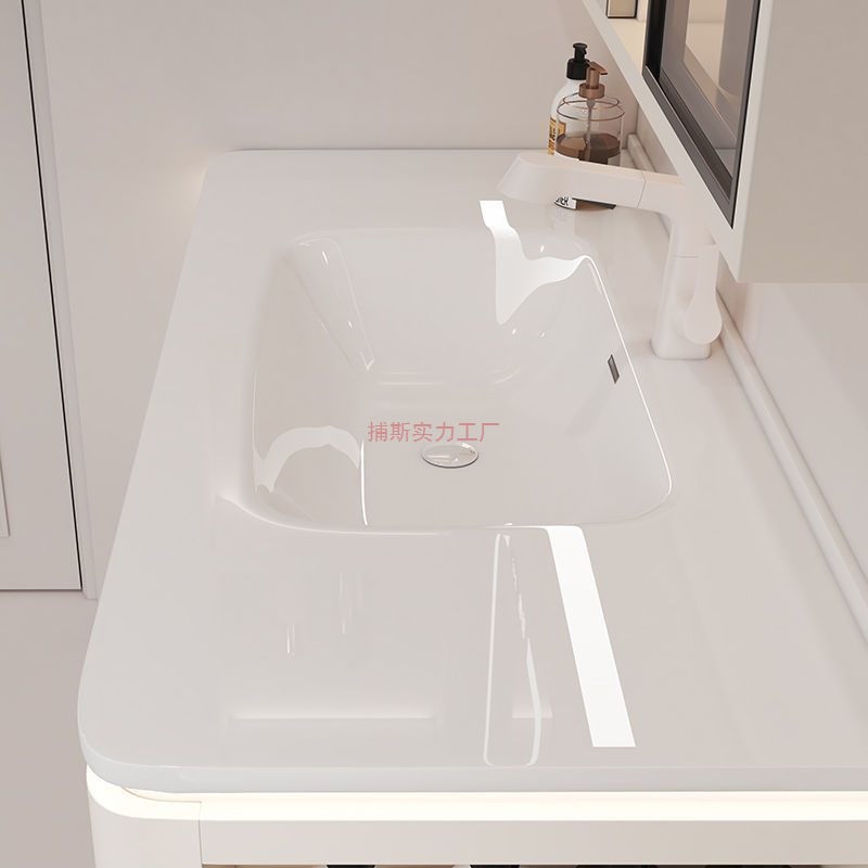 Simple Cream Washbasin Ceramic Integrated Modern Bathroom Smart Solid Wood Bathroom Cabinet Wash Combination Washbasin