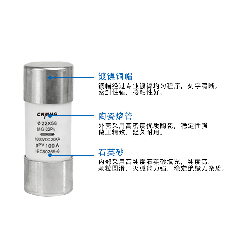 Dc1500V Photovoltaic Dc Fuse 22*58 Photovoltaic Combiner Box Fuse Photovoltaic Base Rsm-Pv22B
