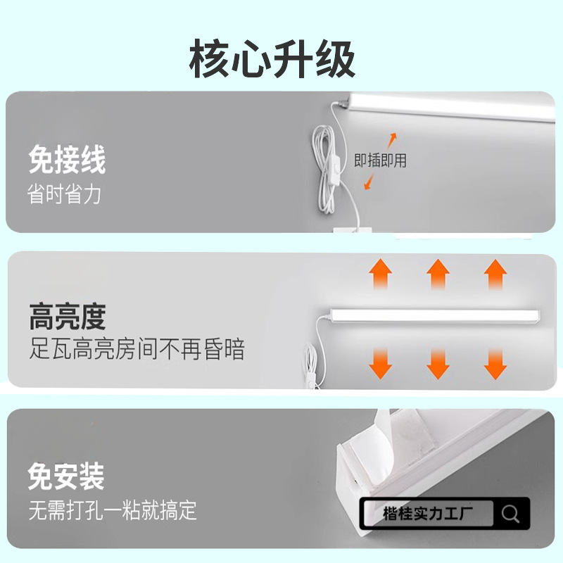 Night Light Light Strip Punch-Free Plug-In Electric Lamp Plug-In Fluorescent Lamp Home Bedroom Energy-Saving Desk
