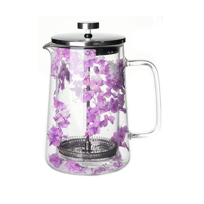 Dried Flower Glass French Press Pot Double-Layer High Borosilicate Glass Filter Press Pot Household French Milk Froth Hand-Brewed Coffee Pot
