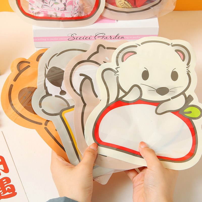 Cute Cartoon Animal Snack Bag Food Self-Standing Ziplock Bag Cookie Candy Gift Packaging Seal