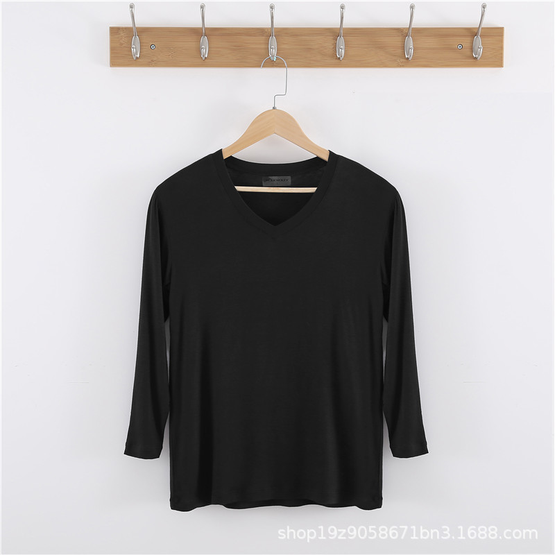 Men's Modal Autumn Thin V-Neck Long Sleeve Plus Size Base Layer Summer Air Conditioning Shirt Available for Wholesale