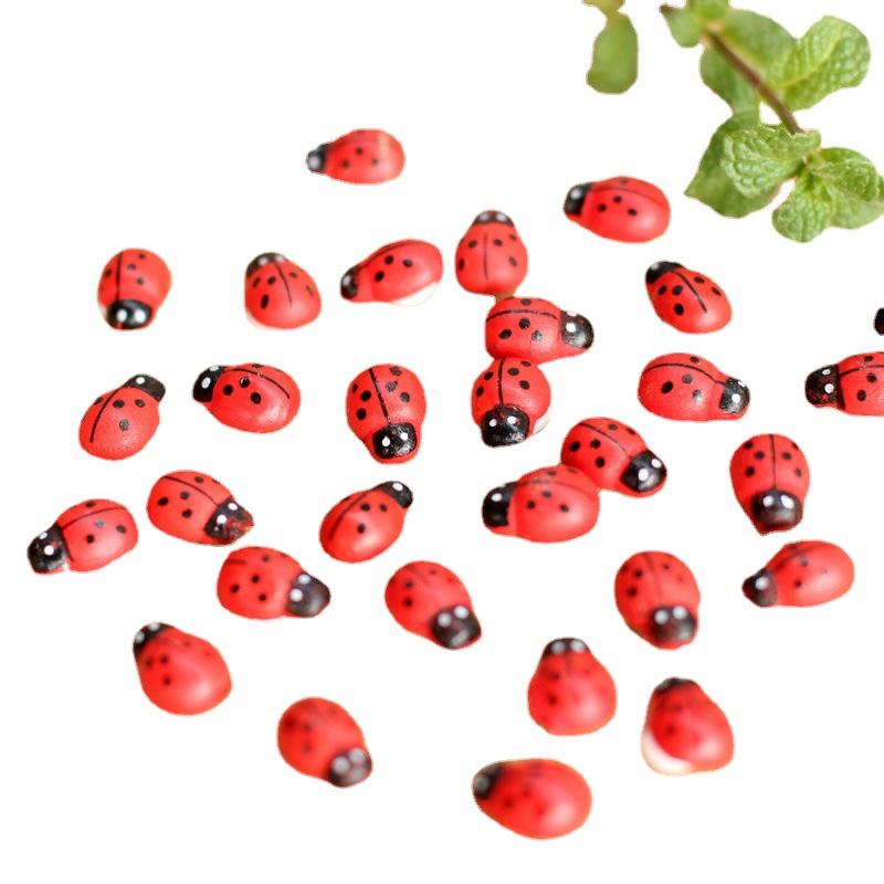 Micro Landscape Ornaments, Accessories, Succulent Ornaments, Wooden Crafts, Beetle, Seven-Star Ladybug, Ladybug