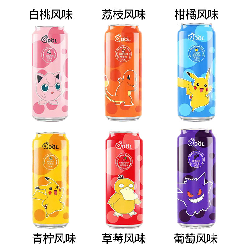 Qdol Collaboration Pokémon Spongebob Egg Party Fruit Flavored Sparkling Water 330ml Pikachu Fruity