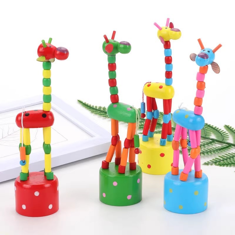 Wooden Dancing Giraffe Desktop Ornaments Decompression Street Stalls Weird Student Toys Puppet Gifts