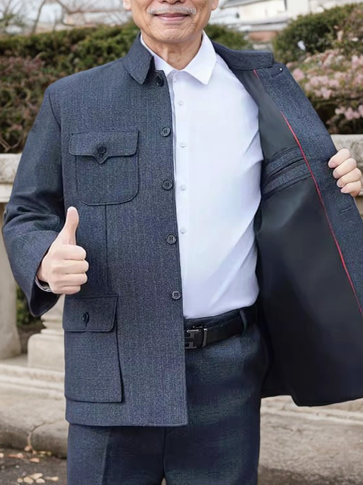 Spring and Autumn Zhongshan Suit Men's Middle-aged and Elderly Top Zhongshan Suit Old Man's Coat Old Man's Grandpa Suit Dad's Army Dry Suit