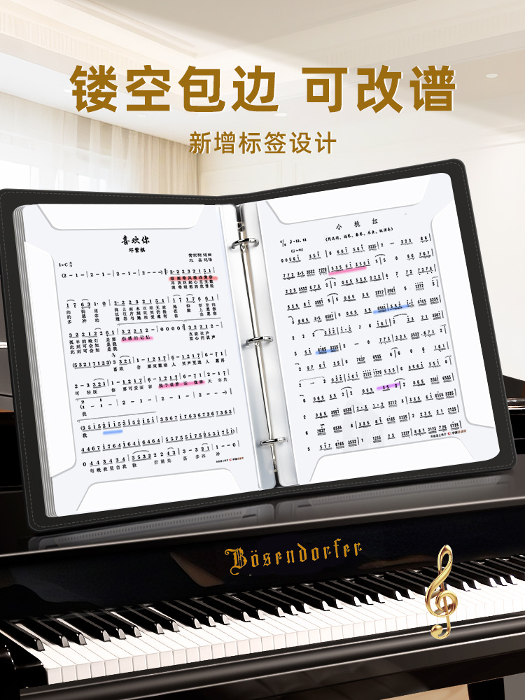 Music Score Holder, Piano Score Holder, A4 Leather Music Score Holder, Expandable Loose-Leaf Music Score Holder, Non-Reflective, Modifiable Transparent Insert