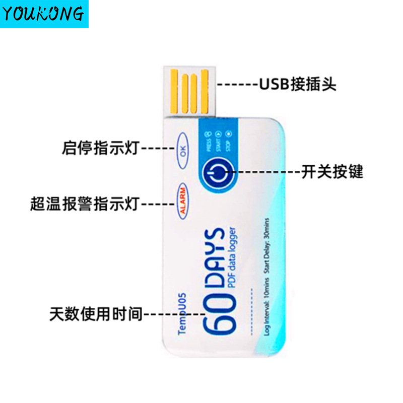 Medicine Refrigeration Insulation Box Refrigeration Truck Disposable Temperature Recorder USB Tempu05 Temperature Calibration Certificate