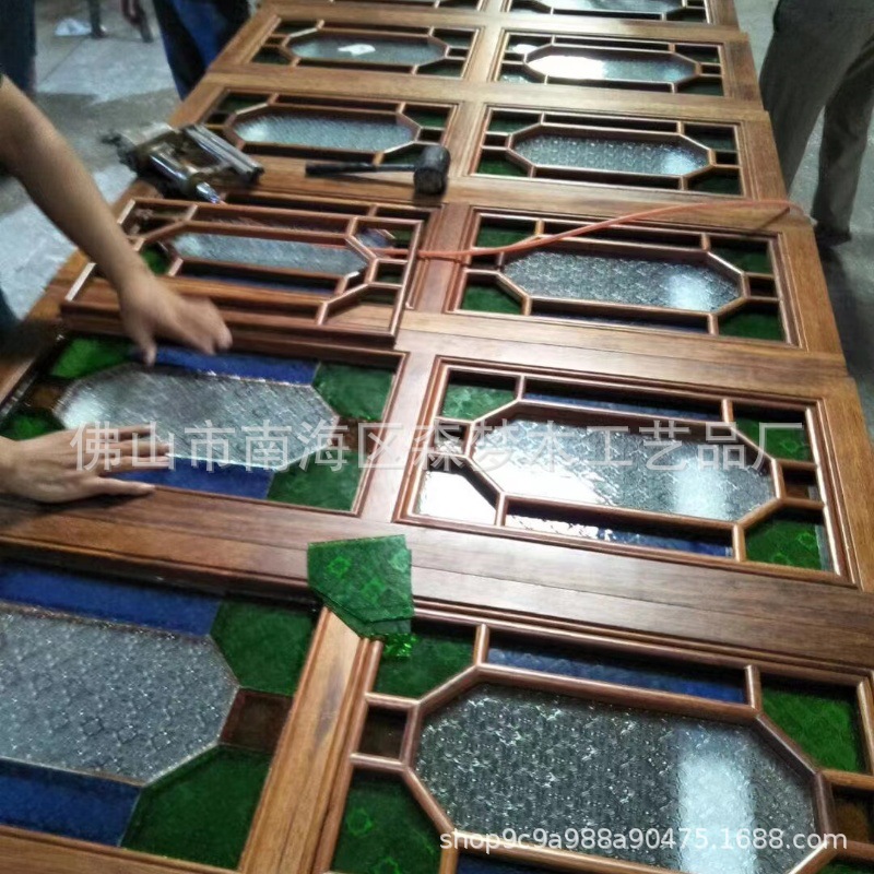 Chinoiserie Teahouse Courtyard Retro Manzhou Window Solid Wood Lingnan Xiguan New Chinoiserie Manzhou Window Antique Door and Window Begonia