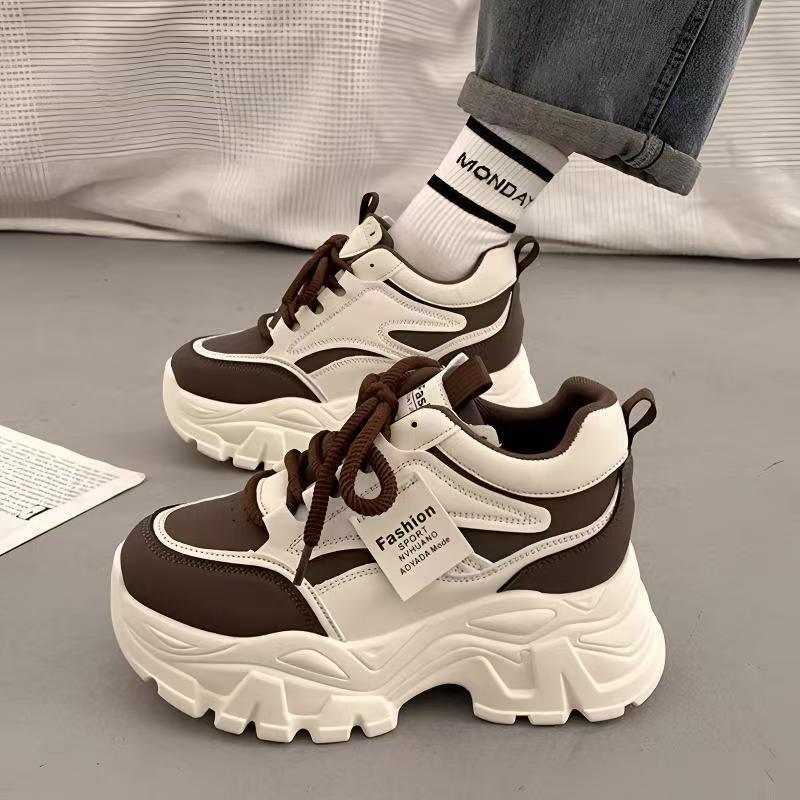 Women's Thick-Soled Sneakers for Small People, Women's 2025 New Spring and Summer Dad Shoes, Mesh Breathable White Shoes