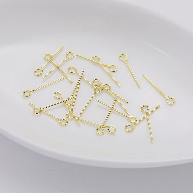 Color preserving 18K gold nine-character needle copper material 9-character needle round head beaded material DIY jewelry metal accessories