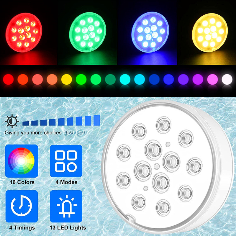 New usb charging waterproof led 13 lamp rgb colorful color changing RF remote control diving lamp timing swimming pool underwater lamp