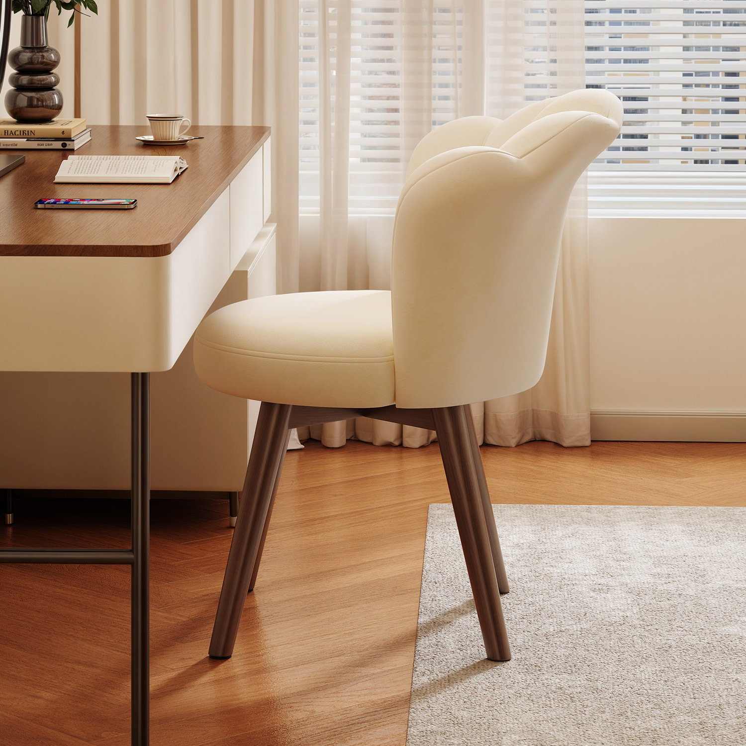 Makeup Chair Girl's Bedroom Master Bedroom Internet-famous Dressing Table Stool Petal Chair Simple Solid Wood Leg Swivel Backrest Dressing Chair