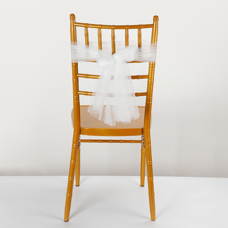 Customized Cross-Border Wedding Long Outdoor Banquet Chair Back Decoration Mesh Flowers with Light Gauze Western Banquet Scene Layout