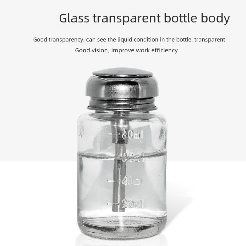 Thickened Glass Push-Type Alcohol Bottle, Washboard Water Wiper Water Bottle, Corrosion-Resistant Washable Manicure and Nail Removal Water Kettle