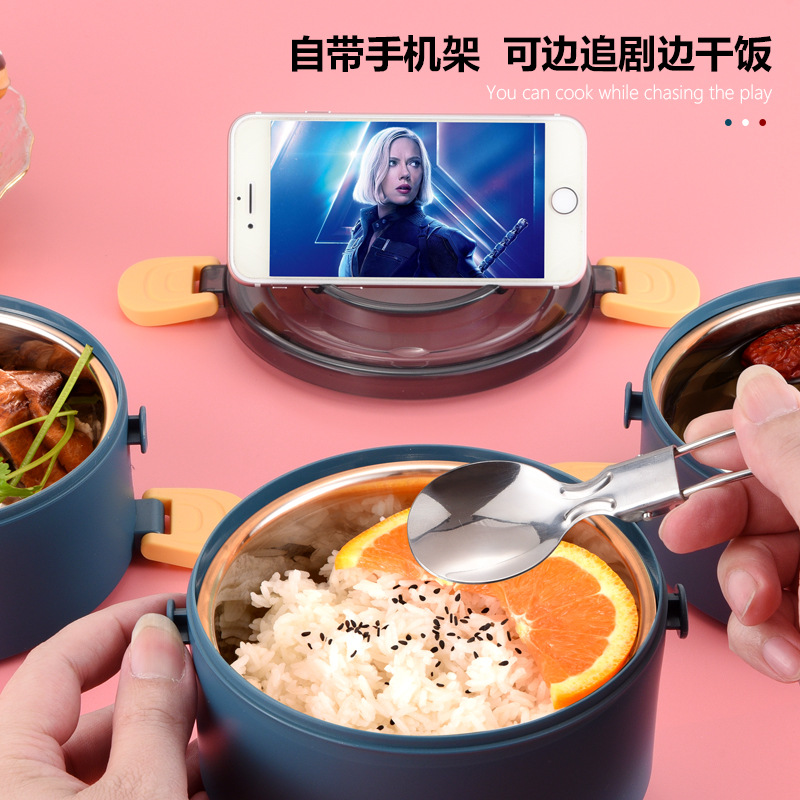 Factory Direct Sales 304 Stainless Steel Insulated Lunch Box for Office Workers and Students Multi-Layer Round Microwave Oven Insulated Pot