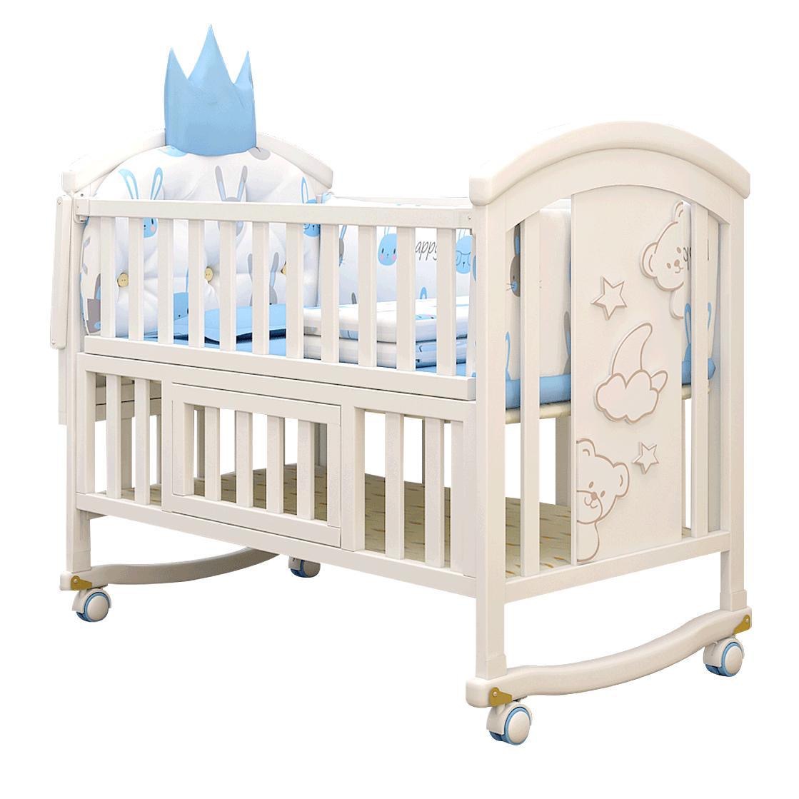 Baby Bed Solid Wood Multifunctional European-style Baby Bed Solid Wood Paint-free Shaker Newborn Movable Children's Splicing Big Bed