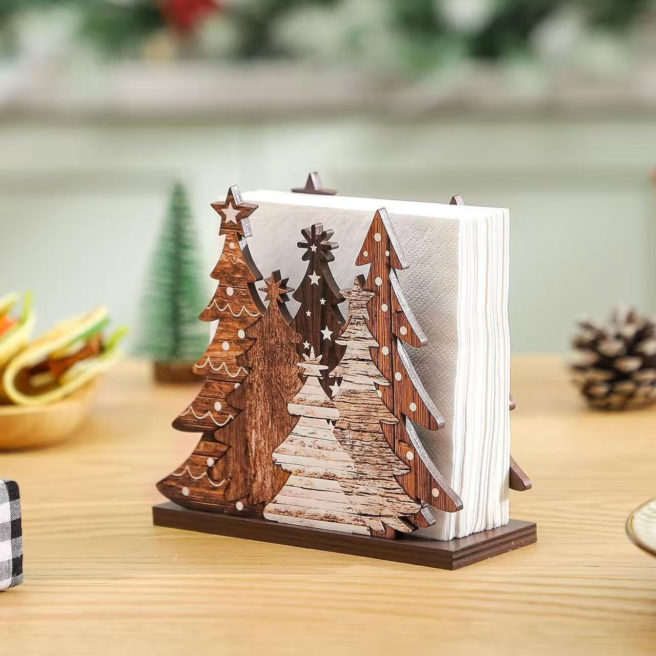 Cross-Border Amazon Best-Selling Wooden Christmas Tree Paper Towel Holder Desktop Stereo Paper Towel Holder Paper Towel Base Napkin Holder