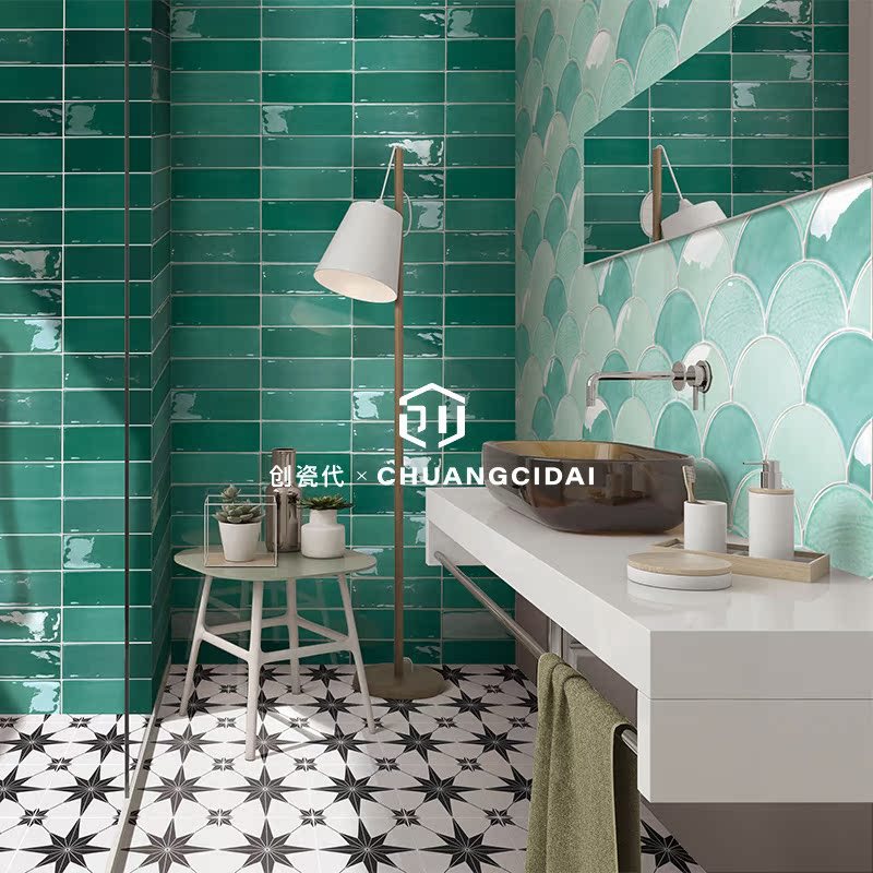 Simple Kitchen Bathroom Large Fan-Shaped Fish Scale Tile Mosaic Trendy Restaurant Homestay Background Wall Tile