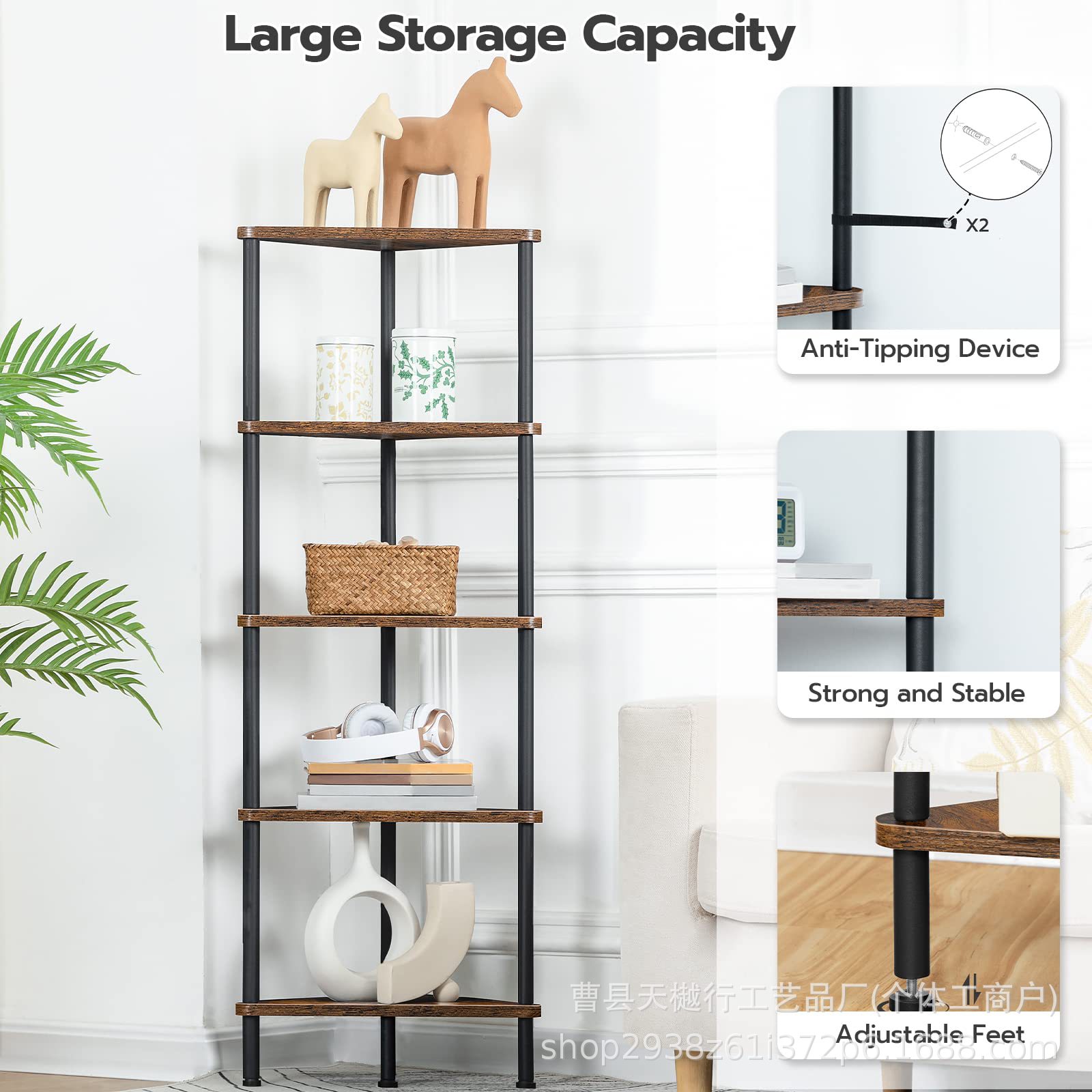 Cross-Border Spot Corner Floor-Standing Multi-Layer Storage Rack Iron Storage Rack Office Living Room Storage Rack Simple Shelf