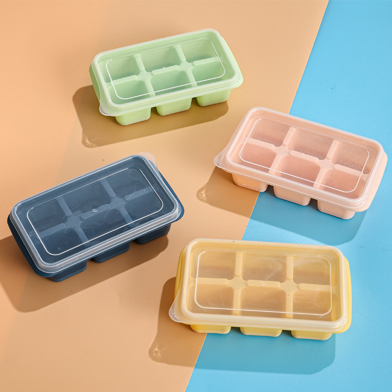 Summer frozen ice cube artifact ice mold 6 ice tray silicone with lid food grade refrigerator storage box ice tray wholesale