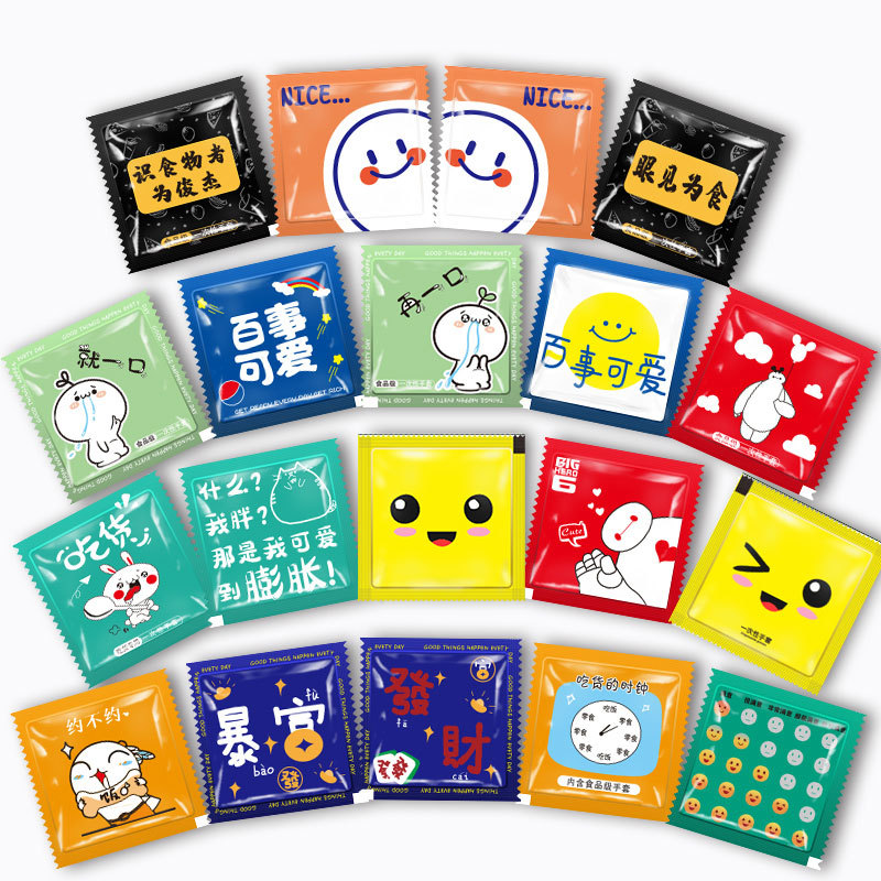 Thickened disposable gloves independent packaging single package lobster catering PE transparent plastic gloves logo printing