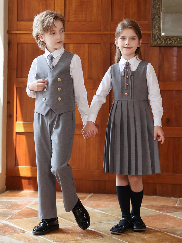 Primary School Uniforms, Spring & Fall Kidsren's Class Uniforms, British Style Kindergarten Uniforms, Vests, Shirts, Long-Sleeved Suits, Performance Uniforms