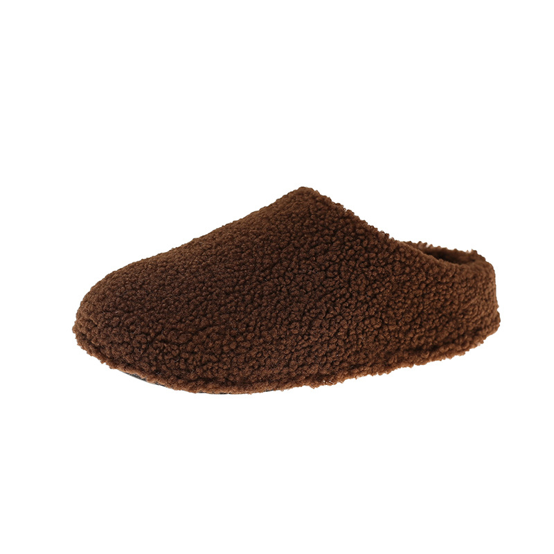 Thick-Soled Soft-Soled Indoor Fleece-Lined Warm Furry Half-Slippers for Women in Autumn and Winter Home Versatile Outer Wear Baotou Cotton Slippers
